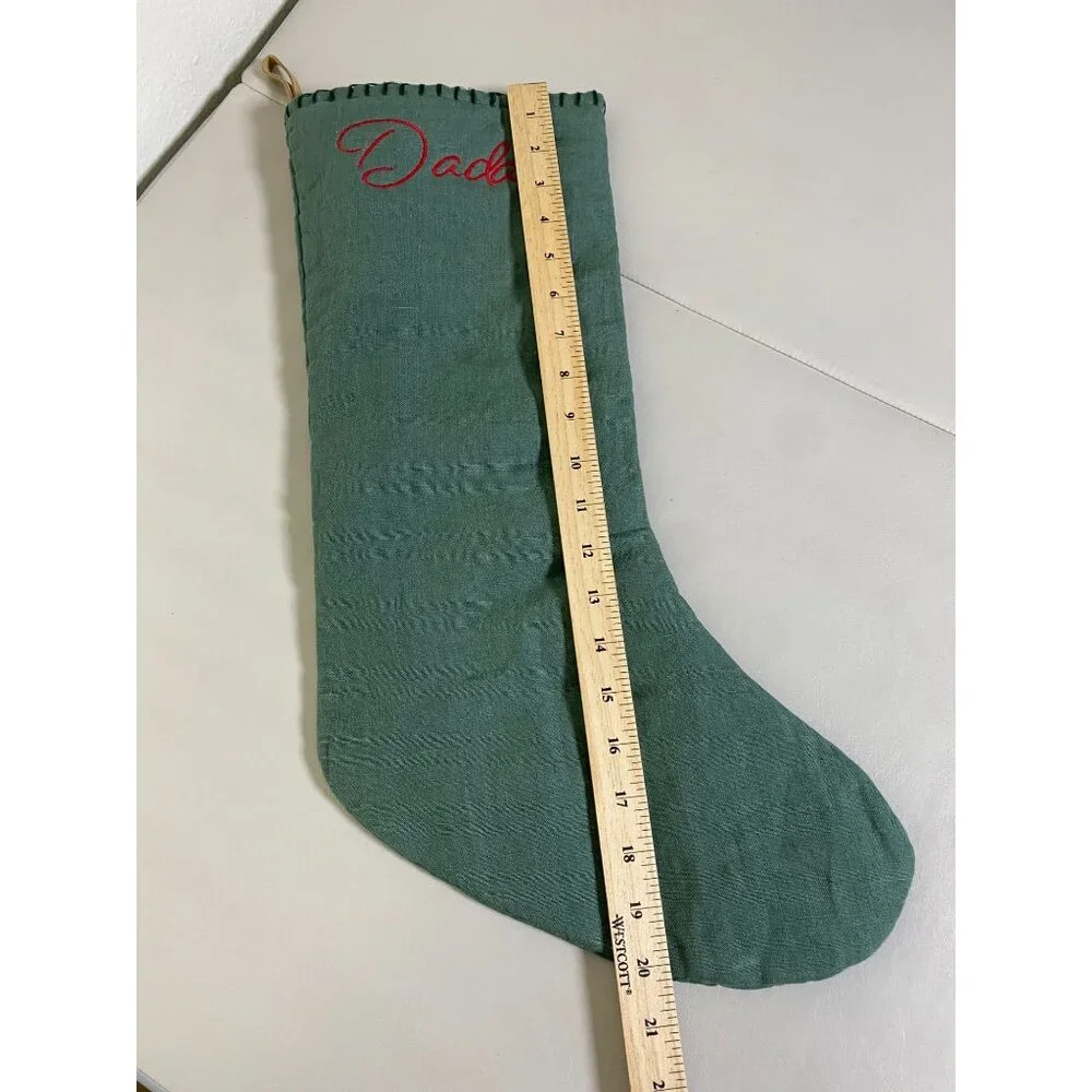 Crate &‎ Barrel Green Linen Christmas Stocking Red 